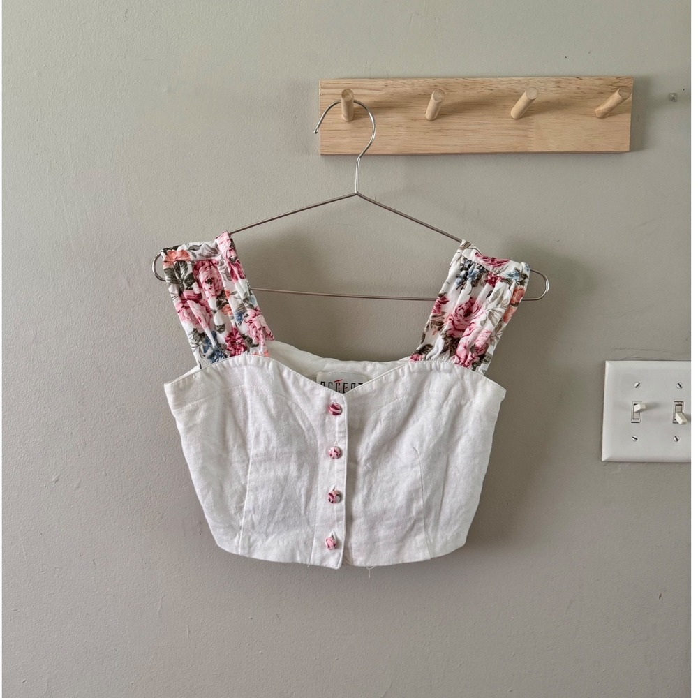 Vintage white top with floral accents